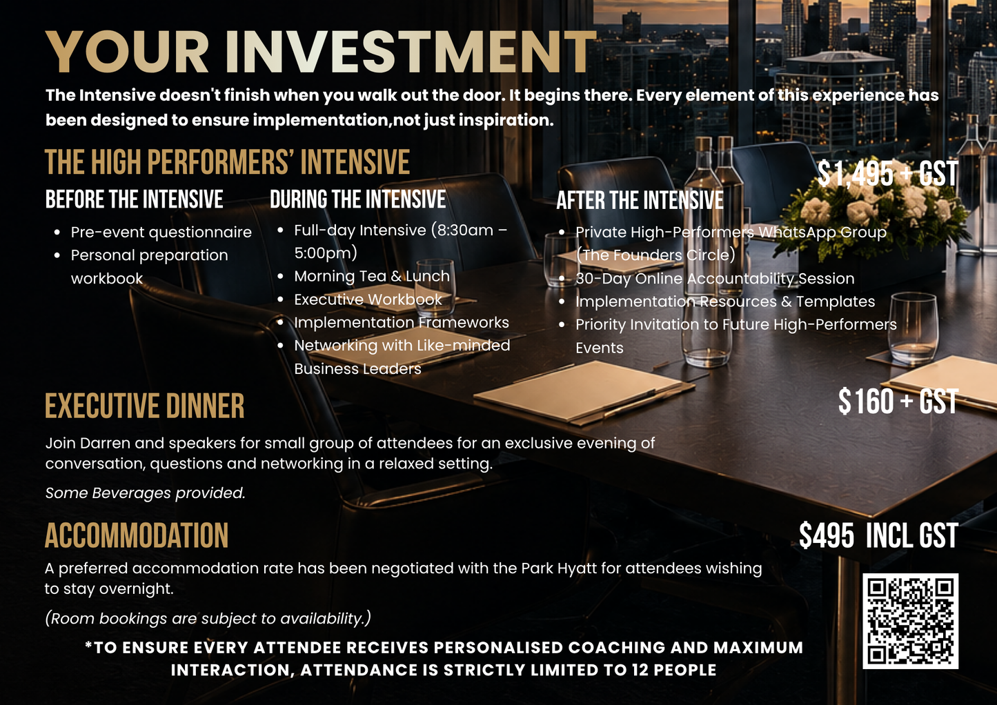 One Day Intensive includes Executive Dinner